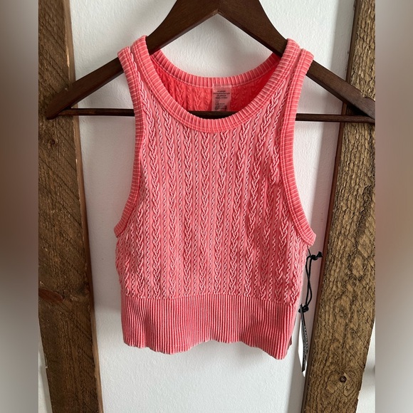 New Urban Rebel Textured Cropped Sweater Tank Top Retro Washed Coral Women’s Sm - Picture 4 of 10
